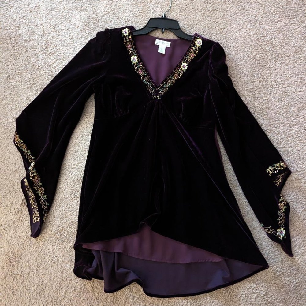 J. Marco purple velvet long-sleeved top, size small